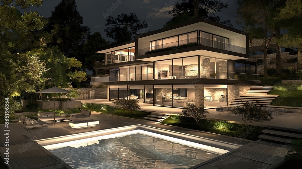 Obraz premium A Modern House With A Tree In The Background.