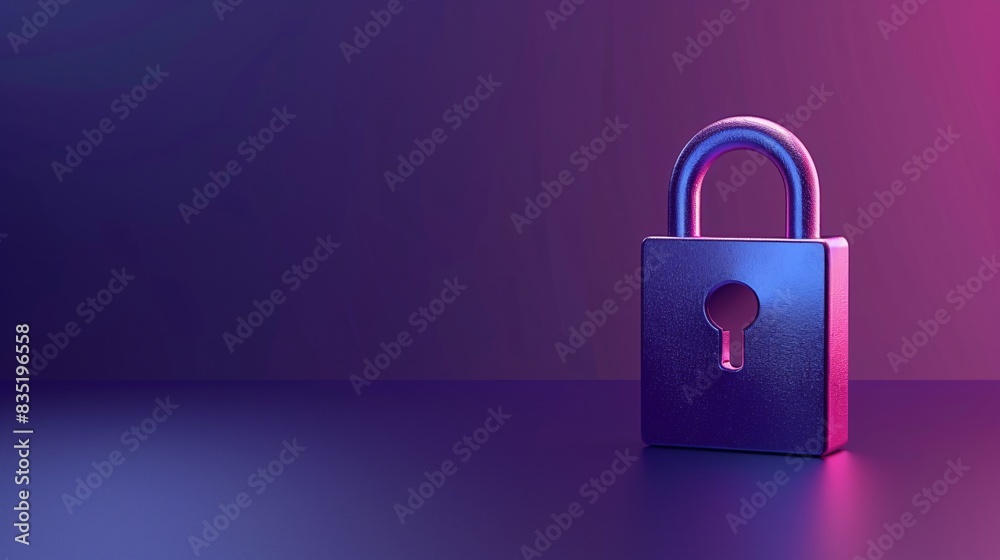 Stylish padlock under vibrant lighting on a gradient background, symbolizing security and privacy in a modern digital world. 3D Illustration. Stylish padlock under vibrant lighting on a gradient background, symbolizing security and privacy in a modern digital world. 3D Illustration.