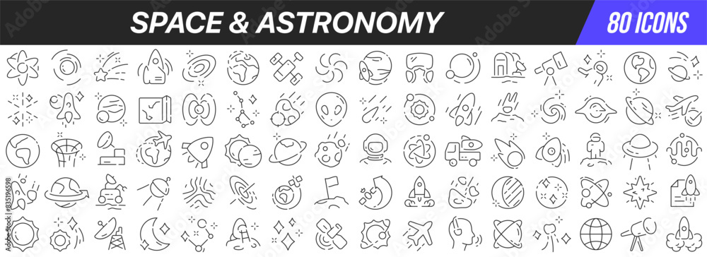 Space and astronomy line icons collection. Big UI icon set in a flat design. Thin outline icons pack. Vector illustration EPS10 Space and astronomy line icons collection. Big UI icon set in a flat design. Thin outline icons pack. Vector illustration EPS10