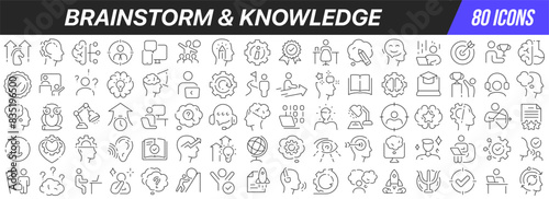 Brainstorm and knowledge line icons collection. Big UI icon set in a flat design. Thin outline icons pack. Vector illustration EPS10