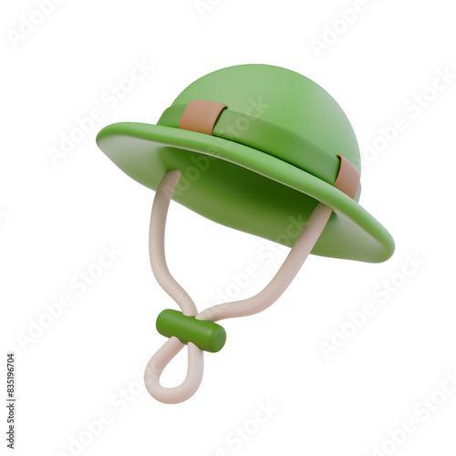 3d render illustration of camping cap, panama or bucket hat. Hiking, travel, adventure. Protective clothing for tourist. Isolated object