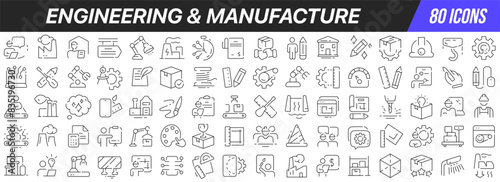 Engineering and manufacture line icons collection. Big UI icon set in a flat design. Thin outline icons pack. Vector illustration EPS10