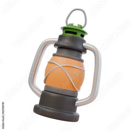 3d render illustration of kerosene lantern. Camping, travel and adventure concept. Isolated object