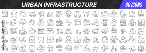 Urban infrastructure line icons collection. Big UI icon set in a flat design. Thin outline icons pack. Vector illustration EPS10