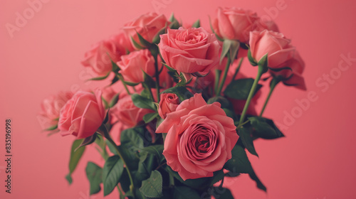 Bouquet of pink roses on a pink background