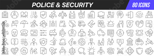 Police and security line icons collection. Big UI icon set in a flat design. Thin outline icons pack. Vector illustration EPS10