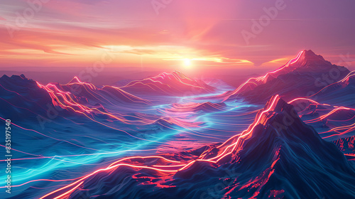 Rocky Mountains and Motion Neon Lines: A Vibrant Illustration of Big Data Integration and Information Technology Innovations