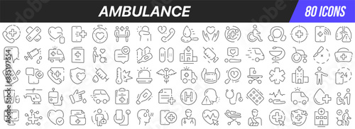 Ambulance line icons collection. Big UI icon set in a flat design. Thin outline icons pack. Vector illustration EPS10