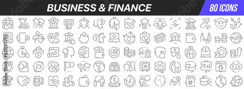 Business and finance line icons collection. Big UI icon set in a flat design. Thin outline icons pack. Vector illustration EPS10