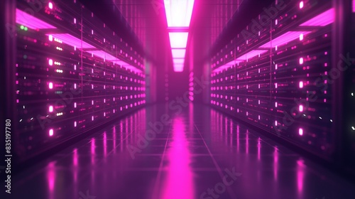 A Row Of Servers In A Data Center. 