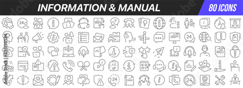 Information and manual line icons collection. Big UI icon set in a flat design. Thin outline icons pack. Vector illustration EPS10
