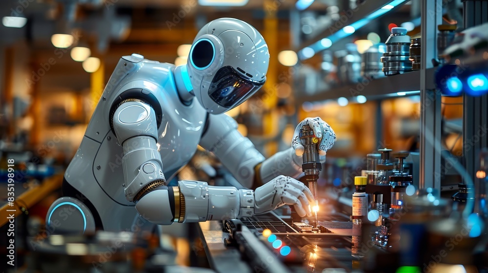 Fototapeta premium robot working on a computer in a factory