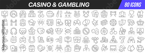 Casino and gambling line icons collection. Big UI icon set in a flat design. Thin outline icons pack. Vector illustration EPS10