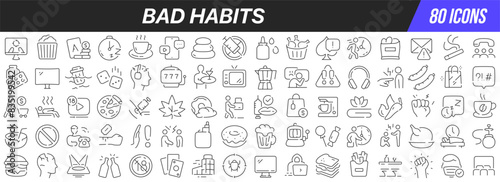 Bad habits line icons collection. Big UI icon set in a flat design. Thin outline icons pack. Vector illustration EPS10 photo