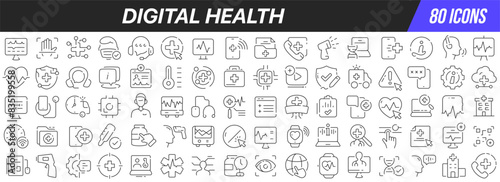Digital health line icons collection. Big UI icon set in a flat design. Thin outline icons pack. Vector illustration EPS10