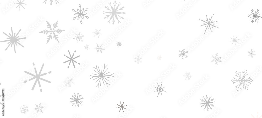 With Realistic Snowflakes Overlay On Light Silver Backdrop. Xmas Holidays With Realistic Snowflakes Overlay On Light Silver Backdrop. Xmas Holidays