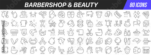 Barbershop and beauty line icons collection. Big UI icon set in a flat design. Thin outline icons pack. Vector illustration EPS10