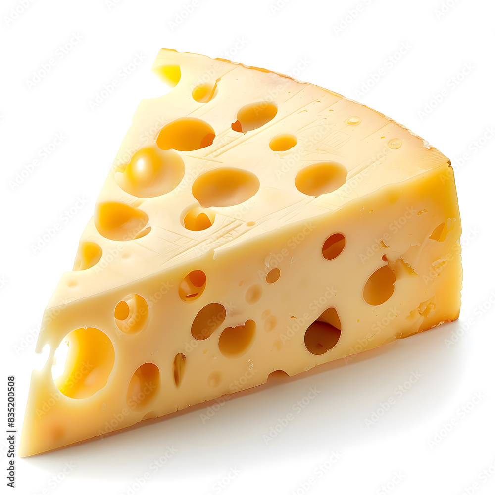 Piece of triangle cheese with holes isolated on white background
Piece of triangle cheese with holes isolated on white background