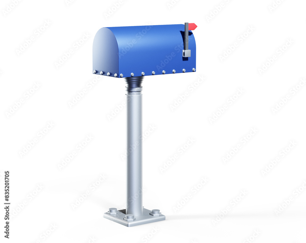 Blue Mailbox with Mails 3d render Blue Mailbox with Mails 3d render