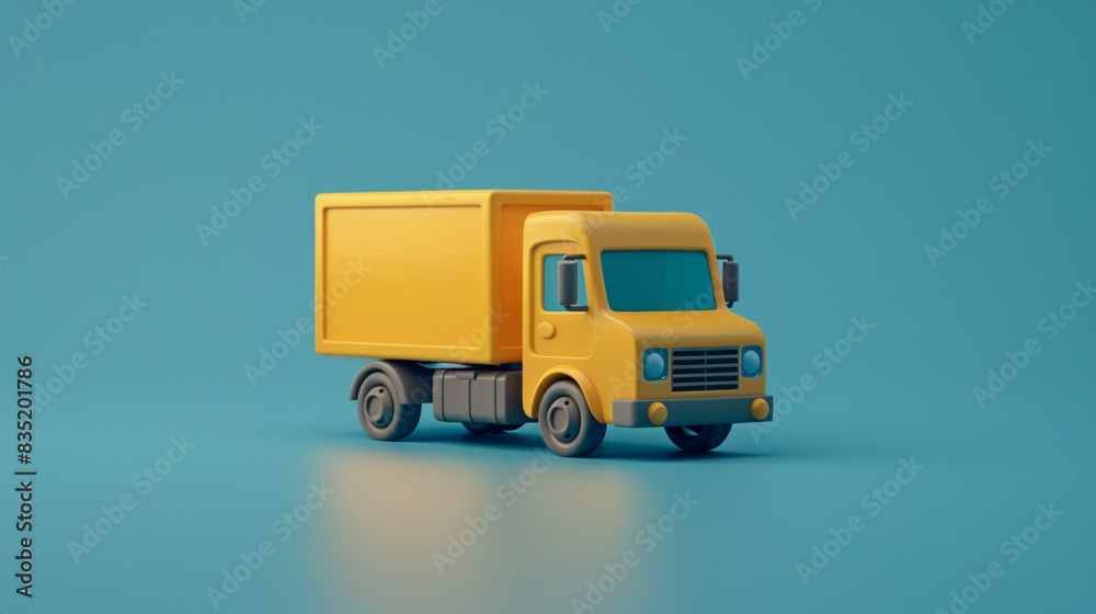 Yellow delivery truck on blue background. A vibrant, eye-catching model for logistics, cargo transport, and commercial delivery concepts. 3D Illustration. Yellow delivery truck on blue background. A vibrant, eye-catching model for logistics, cargo transport, and commercial delivery concepts. 3D Illustration.