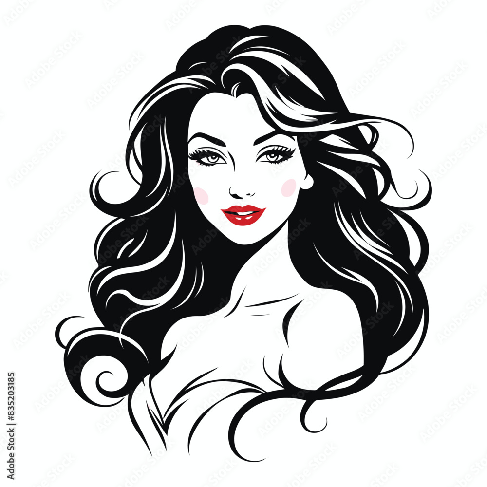 Elegant Woman Silhouette Illustration Flowing Hair Beauty Logo