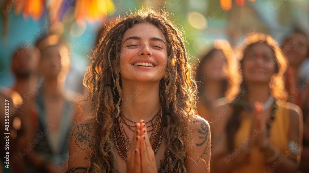 a woman with dreadlocks and tattoos smiling and clapping a woman with dreadlocks and tattoos smiling and clapping