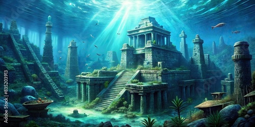 Underwater remains of the lost civilization of Atlantis , Atlantis, underwater, structures, ruins, ancient, lost city, civilization, mysterious, submerged, sea, ocean, depths, archaeology photo