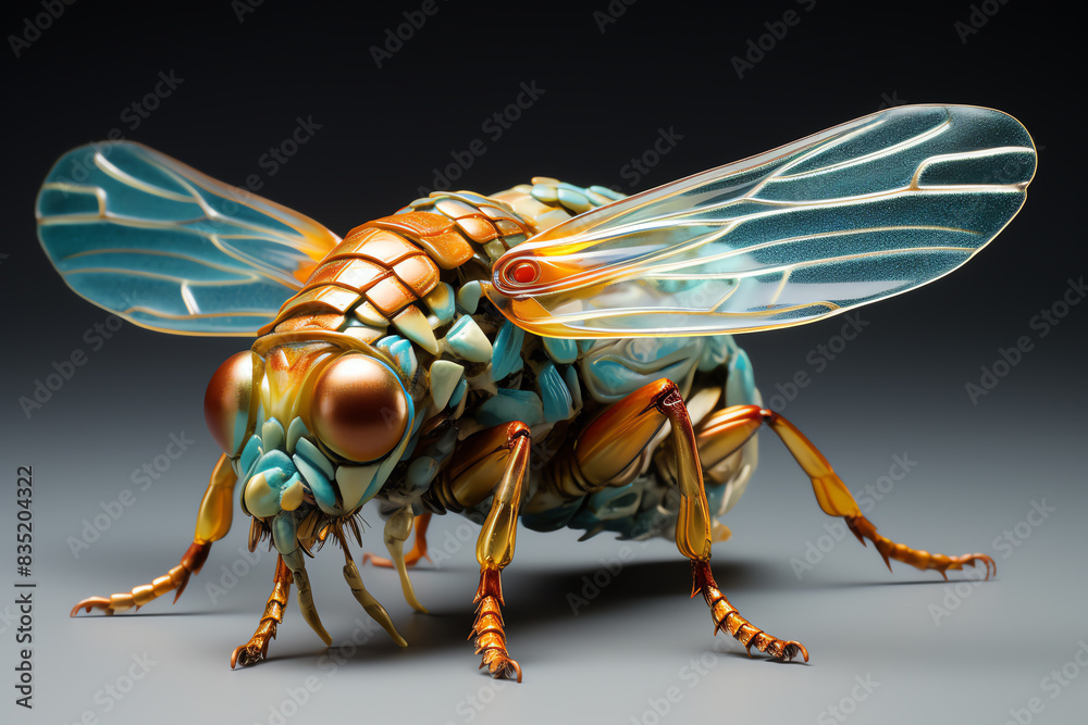 Capture the intricate details of a cicada at eye-level angle Capture the intricate details of a cicada at eye-level angle