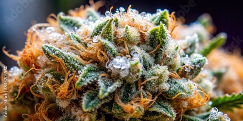 Close-up of dried cannabis nug with trichomes and visible crystals , marijuana, weed, cannabis, hemp, pot, herb, nugget, plant, dry, medicinal, natural, relaxation, alternative medicine photo
