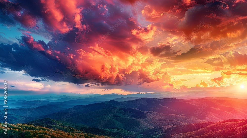 Naklejka premium Stunning Sunset Over Picturesque Mountain Landscape