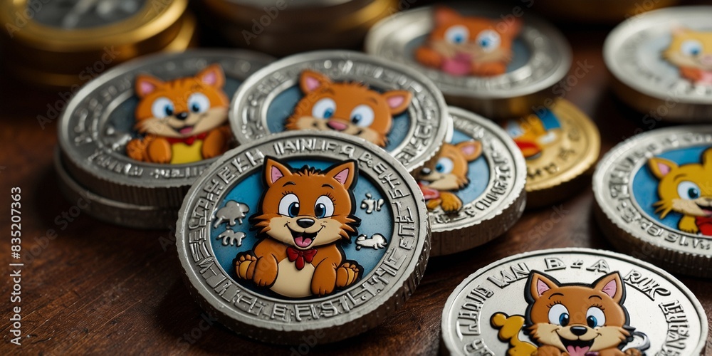 Obraz premium Cartoon-themed coins