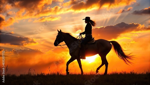 Silhouette of a cowgirl riding a horse in an equestrian wallpaper, cowgirl, horse, silhouette, western, riding, ranch, cowboy hat, equine, horseback riding, wild west, sunbeam, country