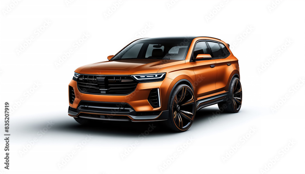 Sleek and Modern Orange SUV with Sharp Angular Lines and Prominent Front Grille