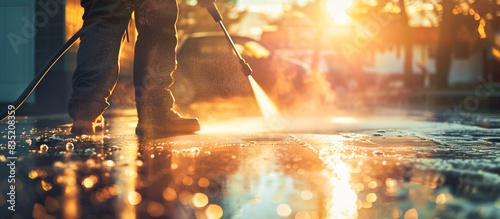 close up Pressure Washing professional cleaning service in residential area concept background