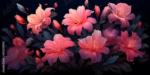 Close-up on beautiful blooming flowers  with a free area for adding text  isolated black background