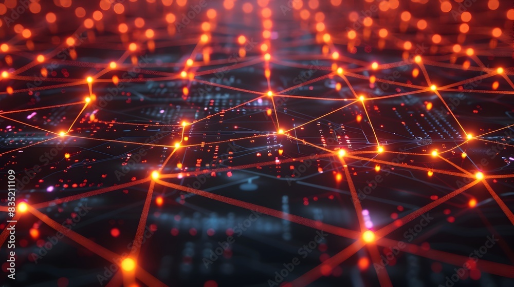 Fototapeta premium Glowing Futuristic Digital Network of Interconnected Nodes and Pathways Visualizing and Technology Concepts
