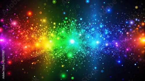 Vibrant rainbow colored glowing particles against a dark background, rainbow, colorful, luminous, particles, glowing, vibrant, shine, spectrum, illumination, colorful, abstract, shining