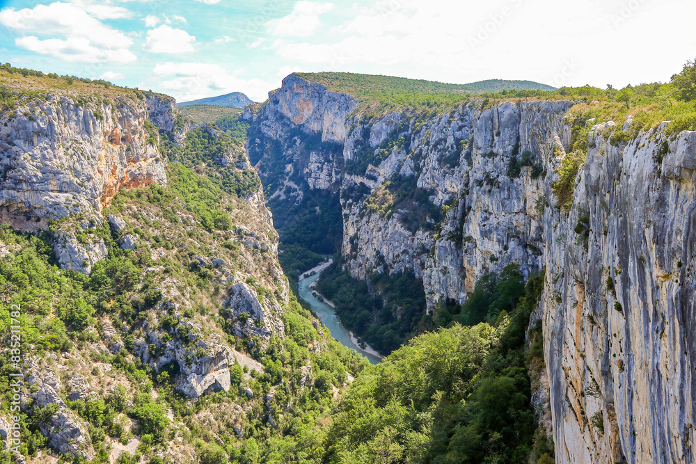 Verdon Gorge, a river canyon located in the southern Alps in France, as seen from its south side, in the department of Var Verdon Gorge, a river canyon located in the southern Alps in France, as seen from its south side, in the department of Var