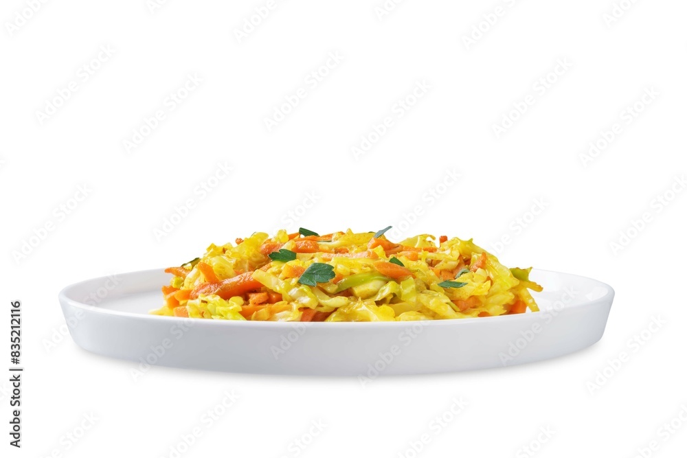 Cabbage and carrots thoran in a bowl on a white isolated background Cabbage and carrots thoran in a bowl on a white isolated background