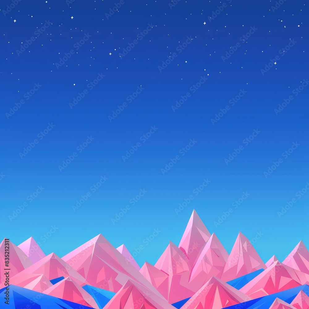 Abstract Pink Mountain Range Under Blue Sky with Stars Abstract Pink Mountain Range Under Blue Sky with Stars