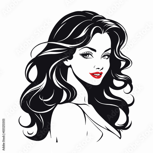 Elegant Woman Silhouette Illustration Flowing Hair Beauty Logo