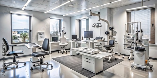 A modern and spacious ophthalmology office with advanced equipment and technology   ophthalmology  office  eye care  medical  clinic  examination  equipment  technology  glasses  optometry