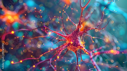 Vibrant and Intricate Neuron Network in Glowing Digital Art