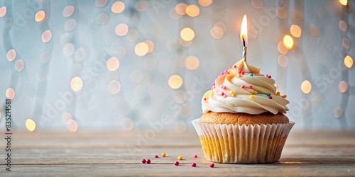 Delicious birthday cupcake on table with light background, cupcake, birthday, celebration, dessert, sweet, icing, colorful, party, bakery, treat, delicious, food, pastry, homemade