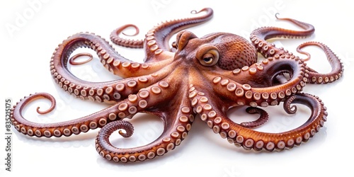 Octopus isolated on white background, octopus, sea creature, marine life, tentacles, underwater, ocean, cephalopod, isolated, white background,suction cups, aquatic, mollusk, wildlife