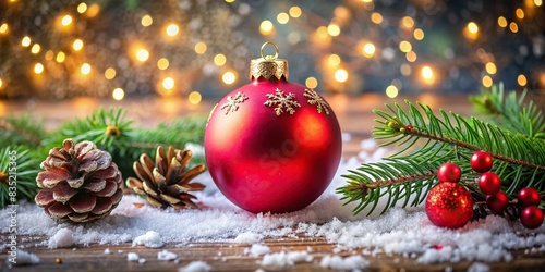red Christmas ball ornament with festive decorations, Festive, Holiday, Decoration, Ornament,Red, Christmas, Ball, Tree, Seasonal, Glitter, Sparkle, Shiny, Winter, Festive, Celebrate photo