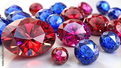 Bright ruby and sapphire gemstones resting on a clean white background   gemstones  precious stones  vibrant colors  jewelry  luxury  elegance  precious gems  side view  shiny bright