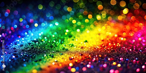 Vibrant rainbow glitter particles against a dark backdrop, symbolizing LGBT pride , rainbow, glitter, LGBT, pride, vibrant, colorful, particles, dark, backdrop, digital, wallpaper photo