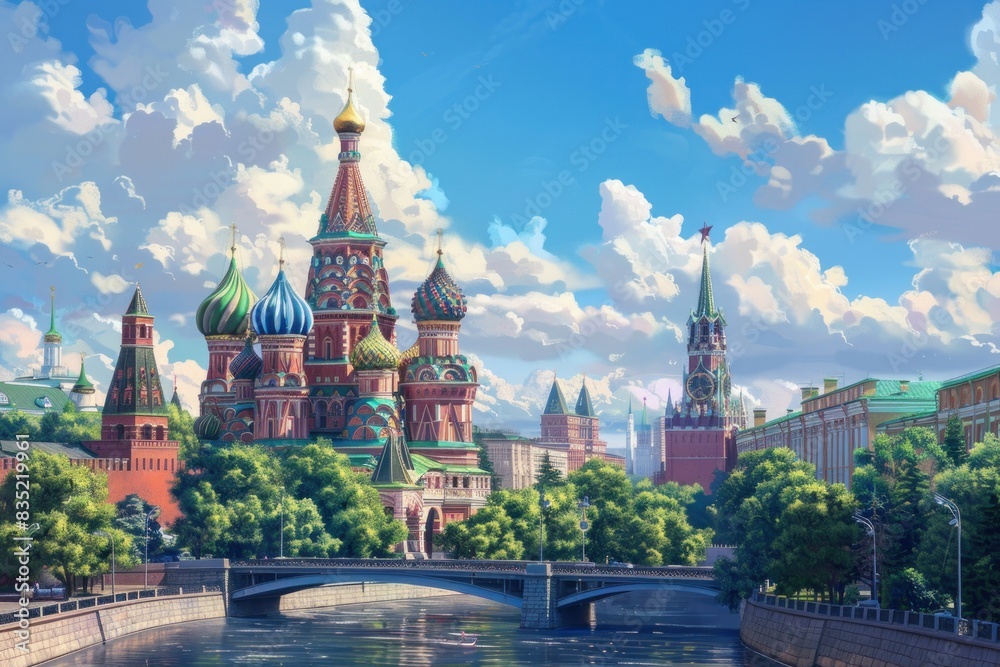 Artistic illustration of Moscow, Russia - Kremlin and The Cathedral of Vasily the Blessed Artistic illustration of Moscow, Russia - Kremlin and The Cathedral of Vasily the Blessed