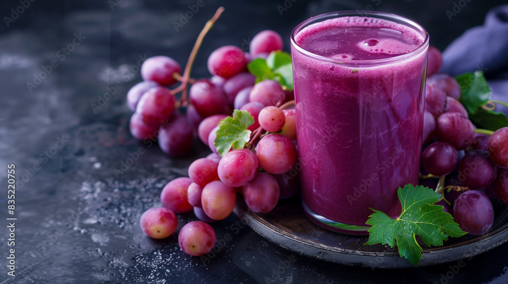 Glass of Grape Smoothie with Fresh Grapes on Dark Background Glass of Grape Smoothie with Fresh Grapes on Dark Background